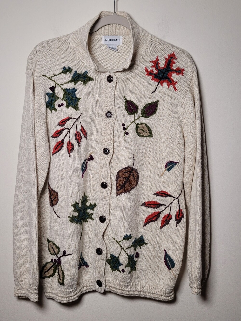 Alfred Dunner Women Cardigan Swester Large Embroidered Christmas Holiday Maple